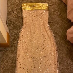 Strapless Gold and Cream Sequin Dress